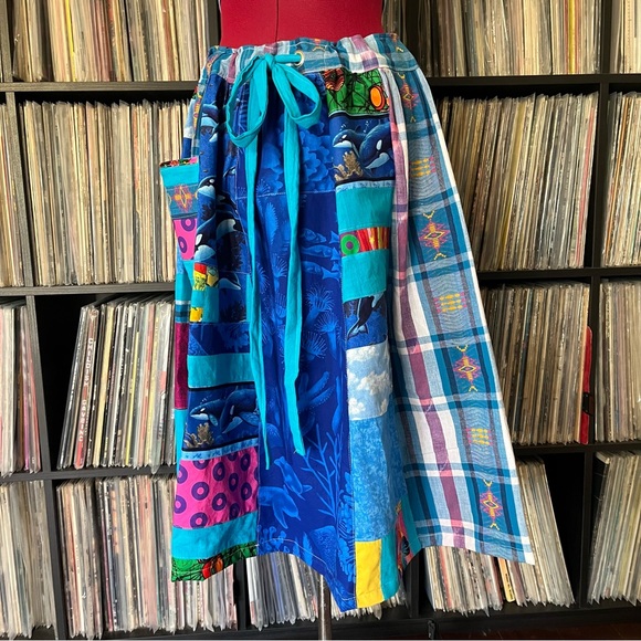 Phish fishman donut ⭕️ patchwork skirt handmade OOAK vintage lot ocean 🩵 90s - Picture 3 of 10